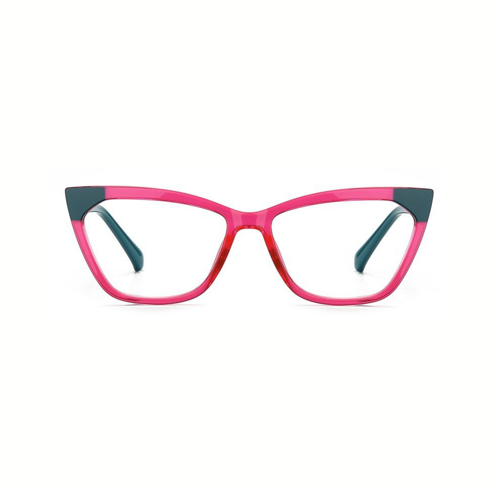 A pair of pink and black female optical glasses with a sleek design