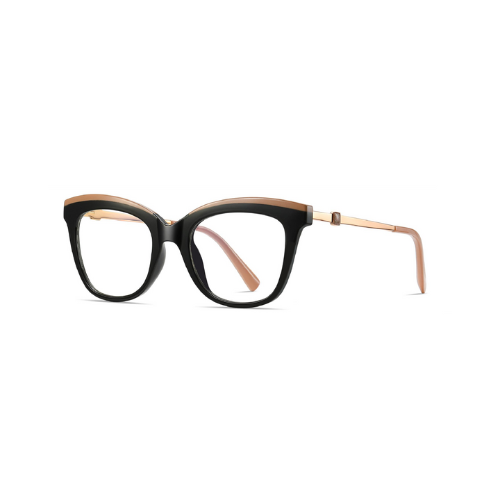 Black and gold eyeglasses on a white background