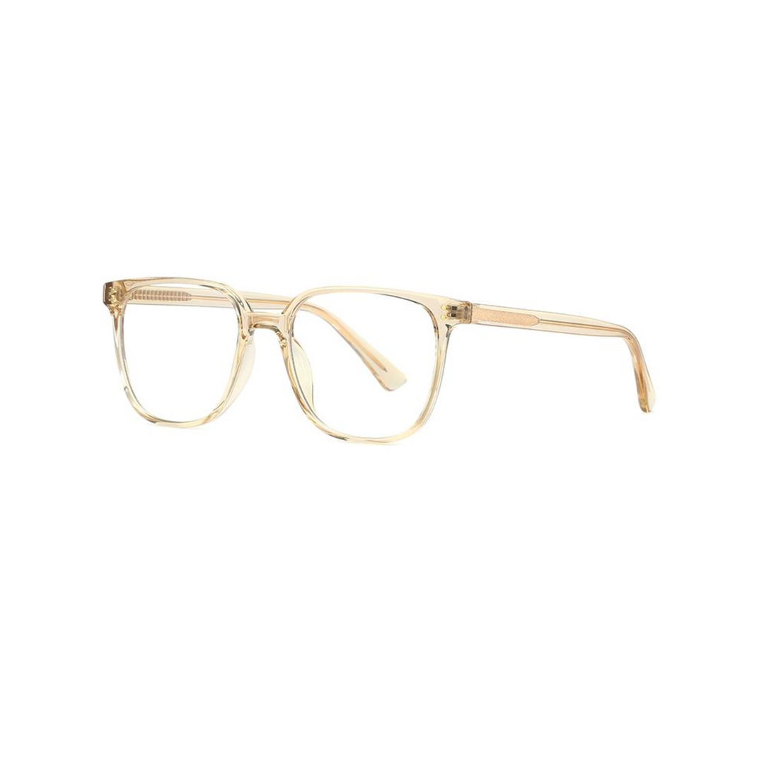 Gold-framed eyeglasses on a white background