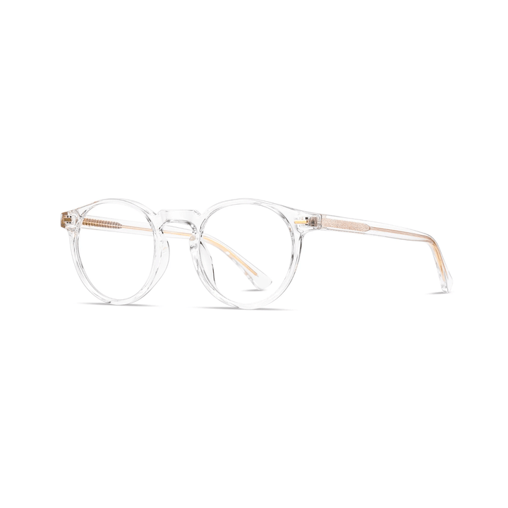 A pair of round full-frame optical glasses with clear color.