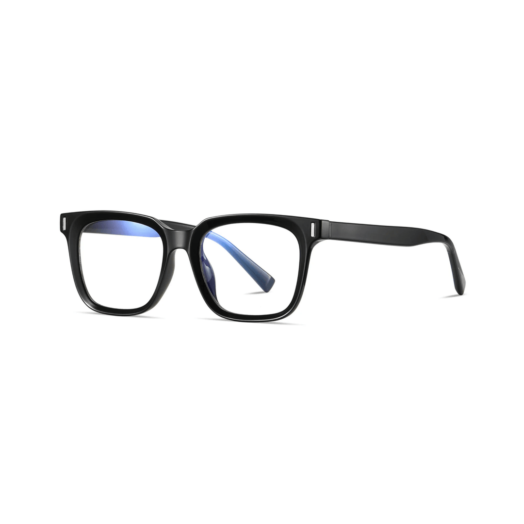 A pair of black square-shaped optical glasses.