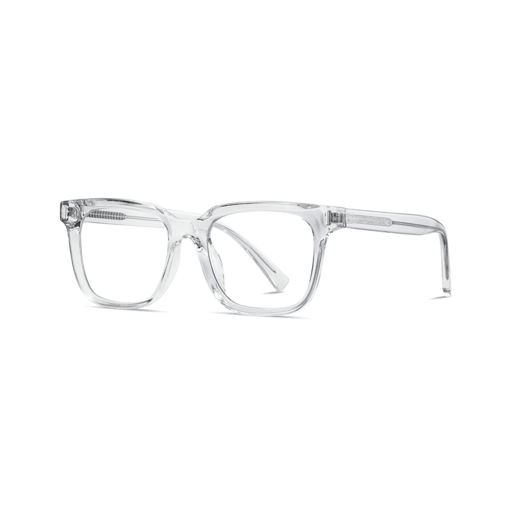 A pair of clear square-shaped optical glasses.