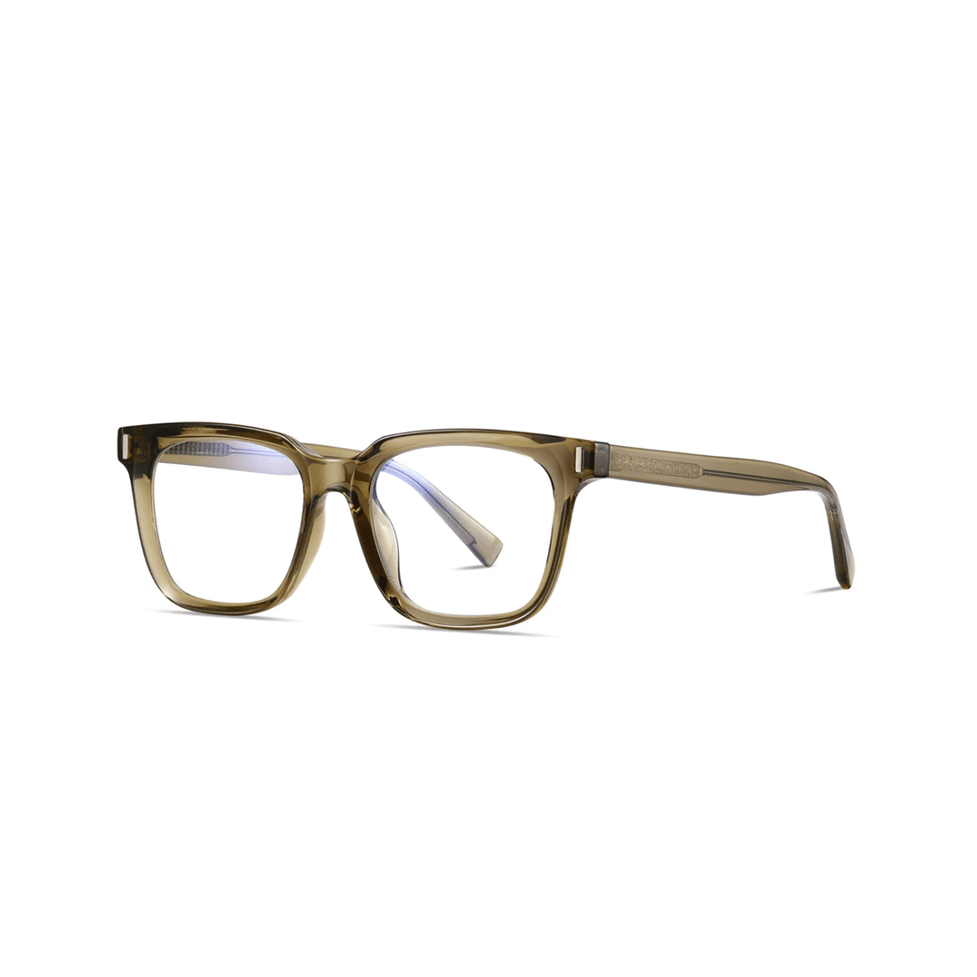 A pair of brown square-shaped optical glasses.