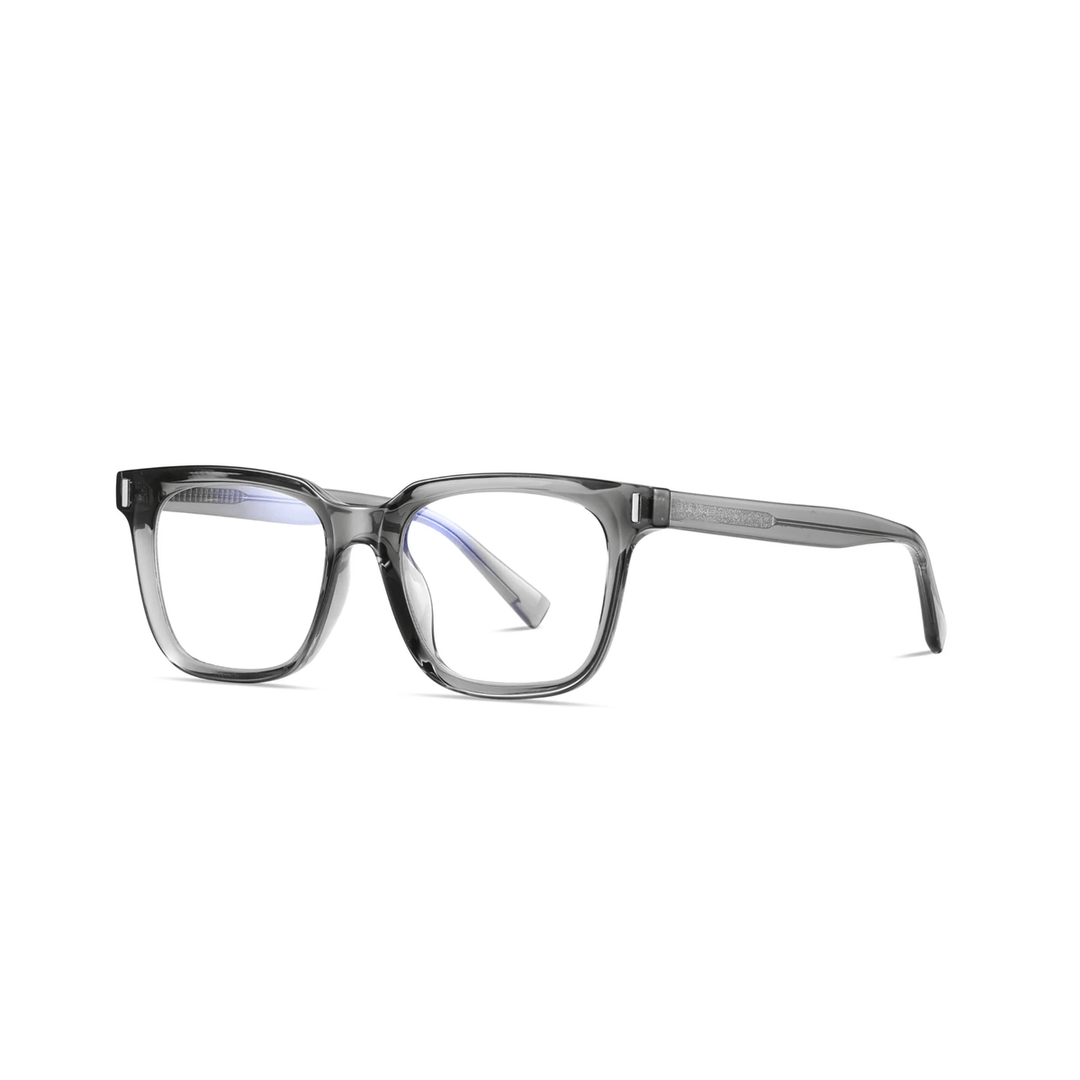 A pair of gray square-shaped optical glasses.