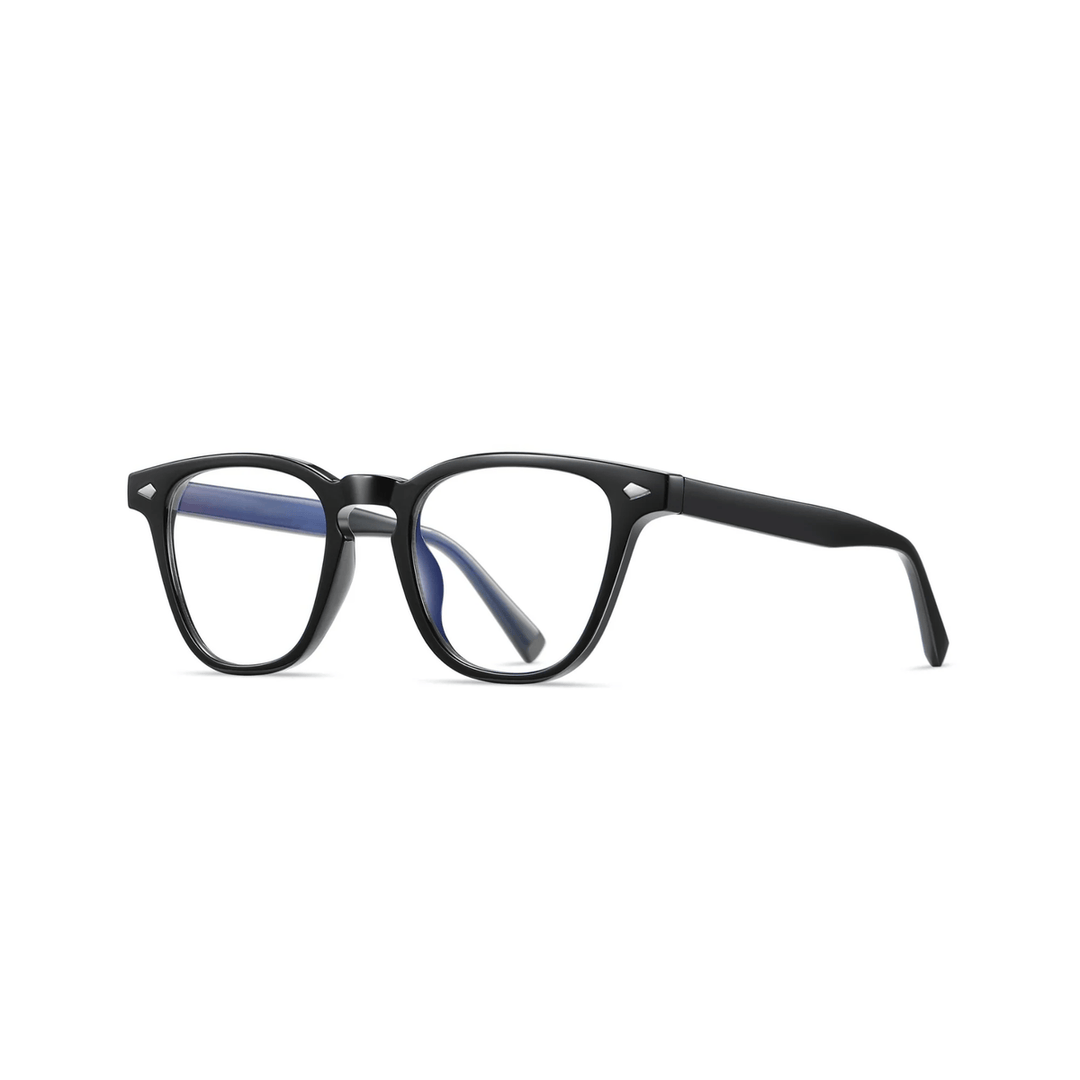 A pair of round full frame optical glasses with a two-tone design, featuring a darker frame at the temples and a lighter, transparent frame at the lenses.