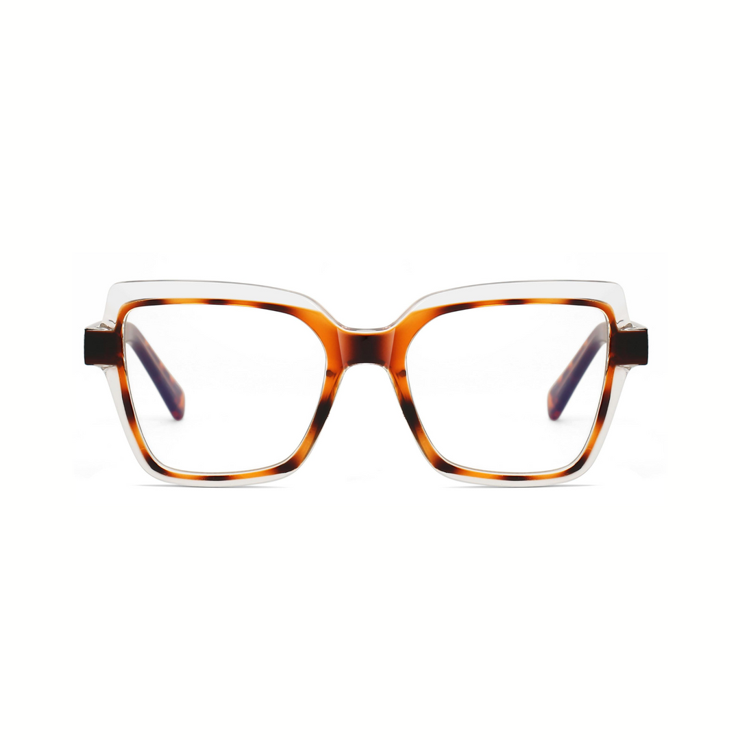 A pair of Celestia II women's optical glasses with a classic design, featuring a variant pattern in brown and black colors.