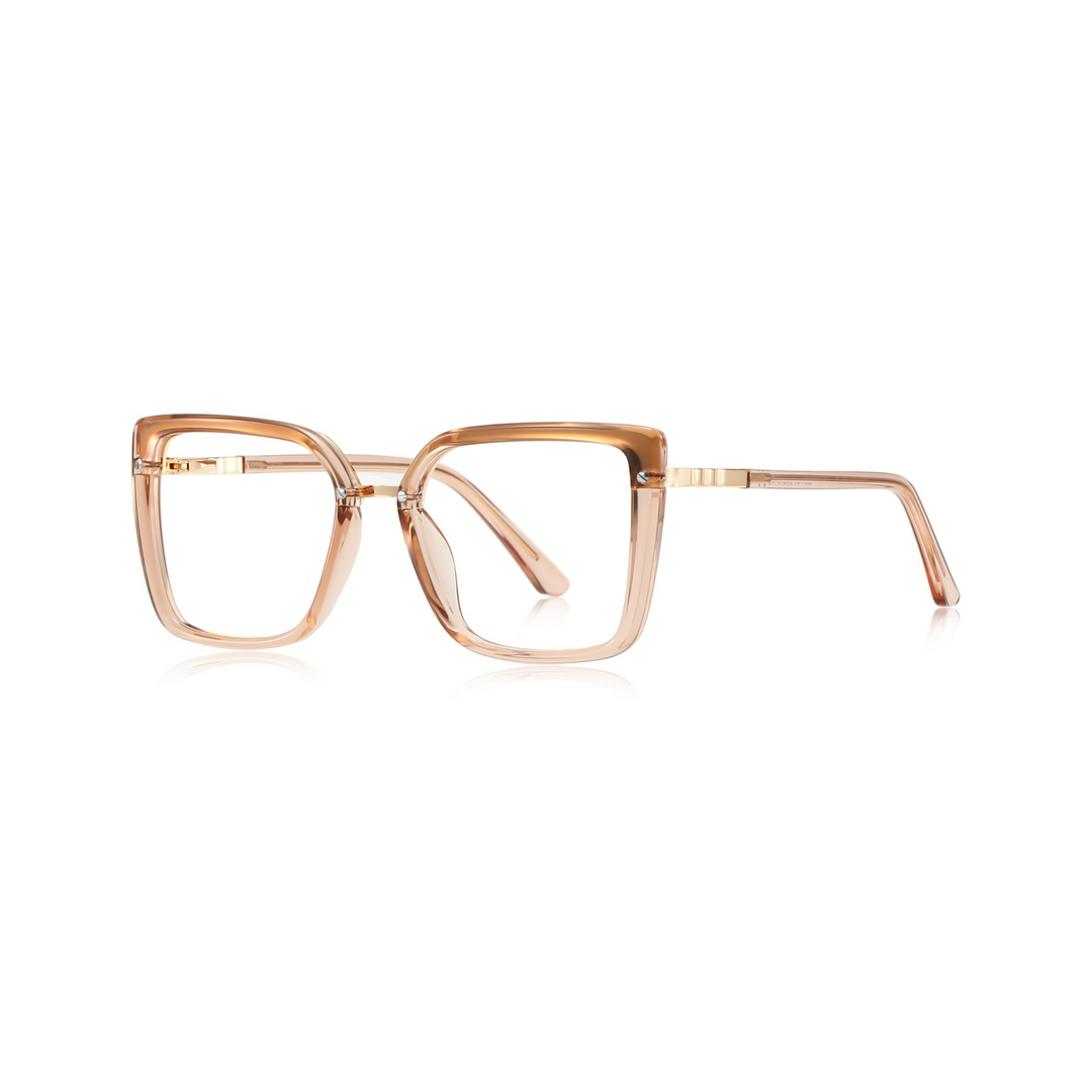 Clear frame glasses on a white background