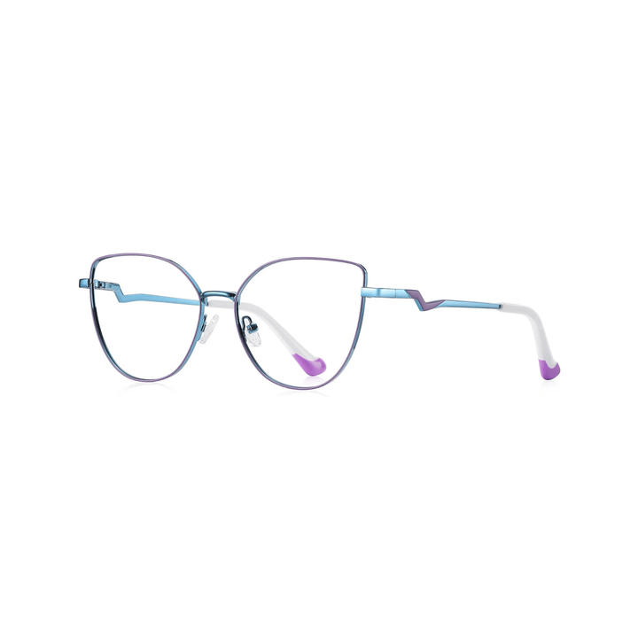 Eyeglasses with blue and purple frame on a white background
