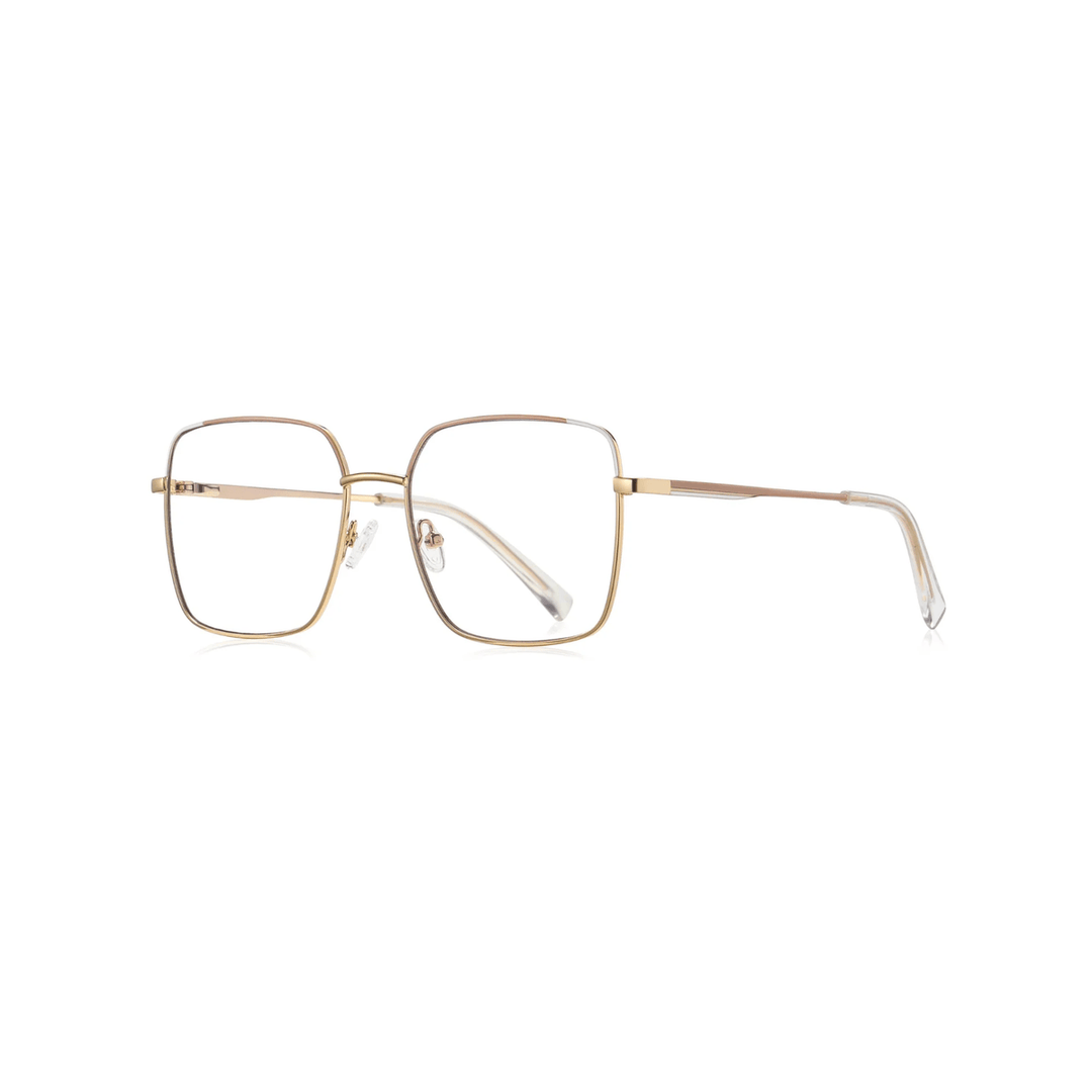 A pair of metal optical glasses with a white and gold frame designed for women.