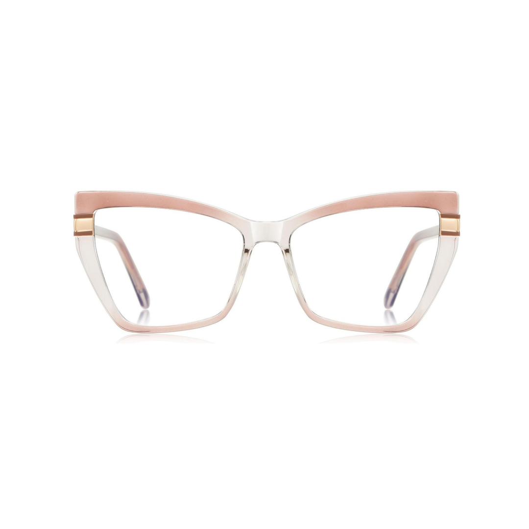 Cat-eye glasses with a rose gold frame on a white background