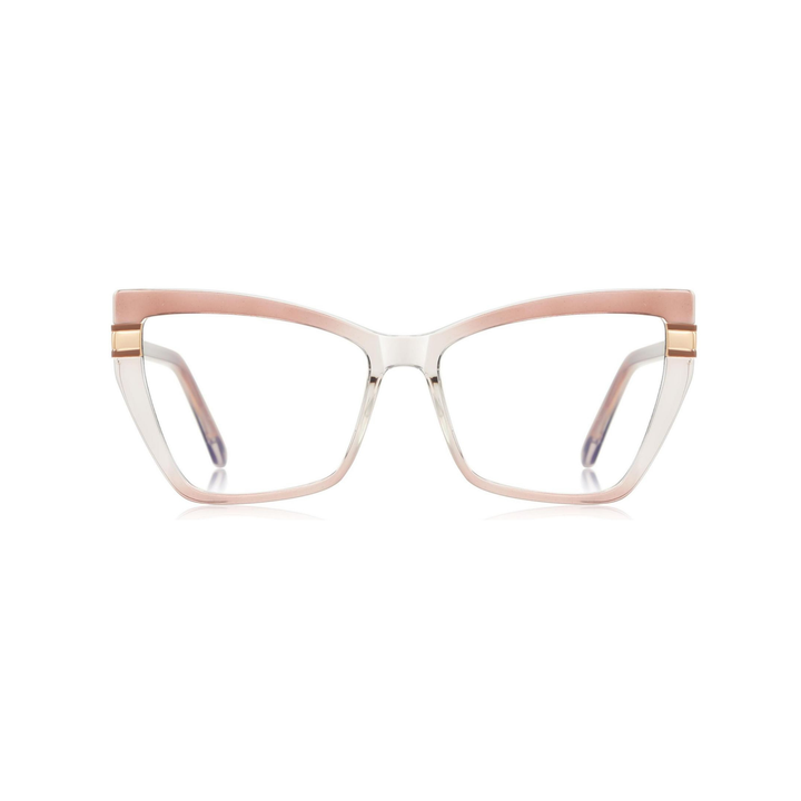 Cat-eye glasses with a rose gold frame on a white background