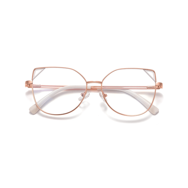 Rose gold cat-eye glasses on a white background