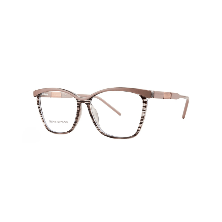 Eyeglasses with a brown frame on a white background