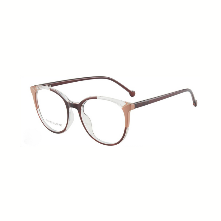 Eyeglasses with a brown frame on a white background