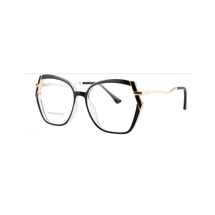 Black and gold eyeglasses on a white background