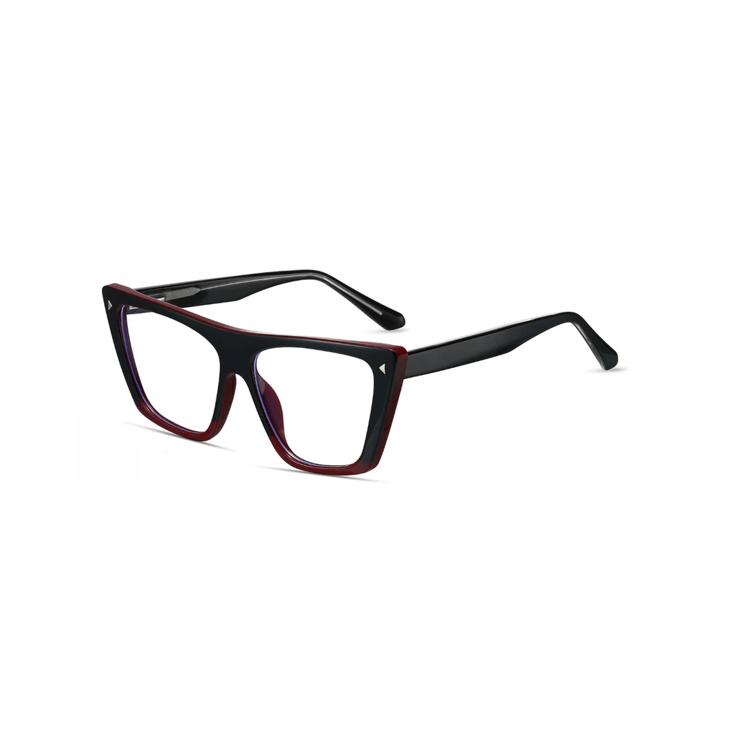 Black and red eyeglasses on a white background