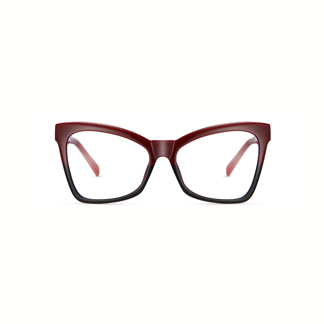 Red cat-eye glasses on a white background