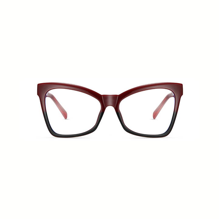 Red cat-eye glasses on a white background
