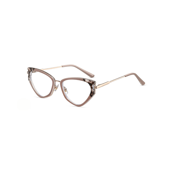 Cat-eye glasses with a tortoiseshell pattern on a white background