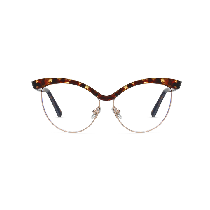 Tortoiseshell cat-eye glasses on a white background