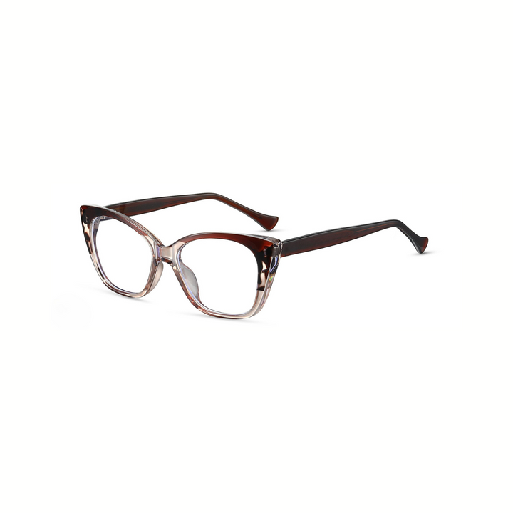 Pair of glasses with a tortoiseshell frame on a white background