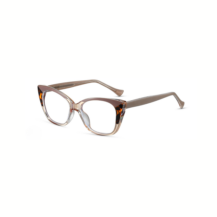 Eyeglasses with a tortoiseshell design on a white background