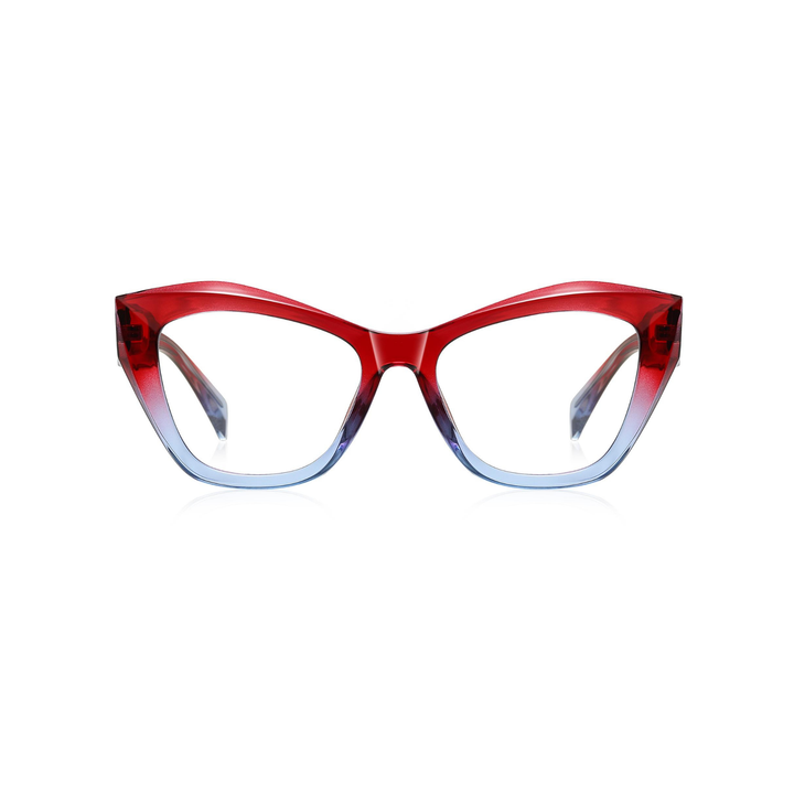 Red and blue gradient eyeglasses on a white background